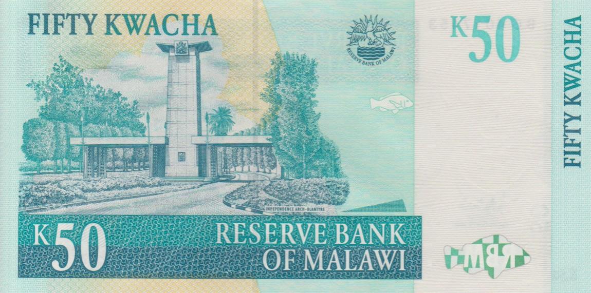 Back of Malawi p53c: 50 Kwacha from 2007