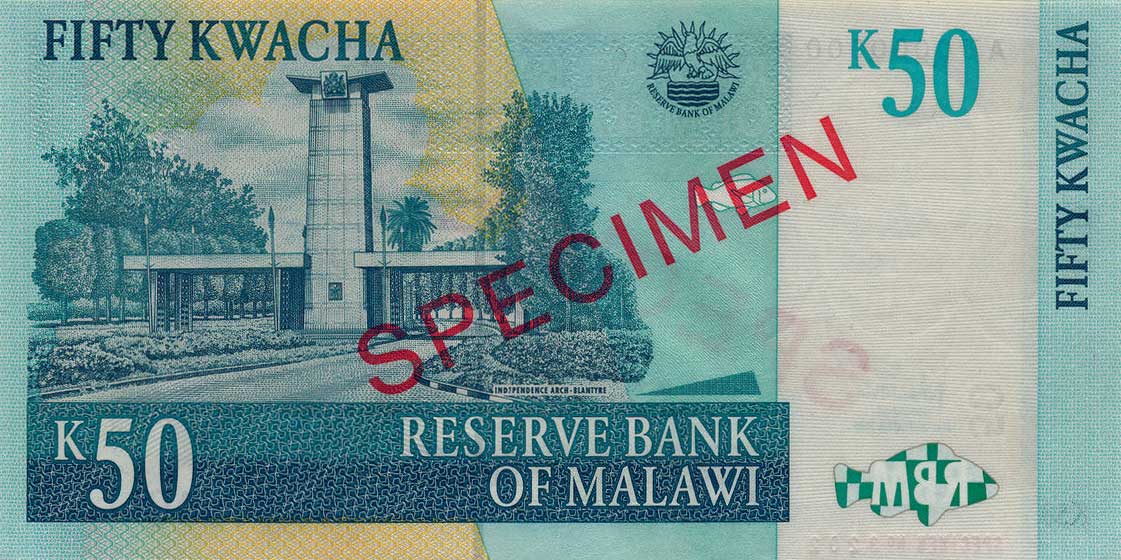 Back of Malawi p53s: 50 Kwacha from 2005