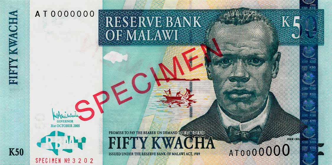 Front of Malawi p53s: 50 Kwacha from 2005