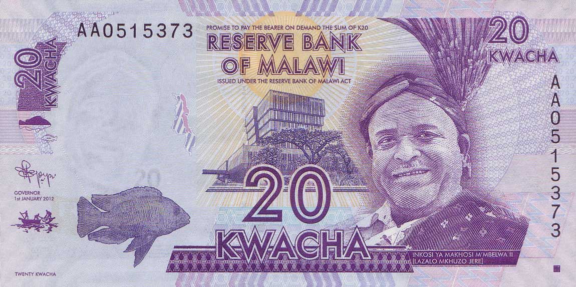 Front of Malawi p57b: 20 Kwacha from 2012