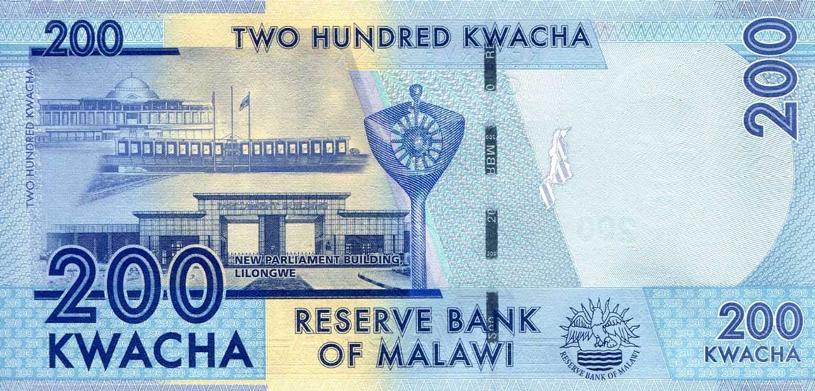 Back of Malawi p60c: 200 Kwacha from 2016