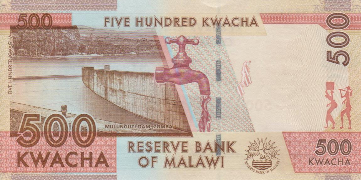 Back of Malawi p61a: 500 Kwacha from 2012