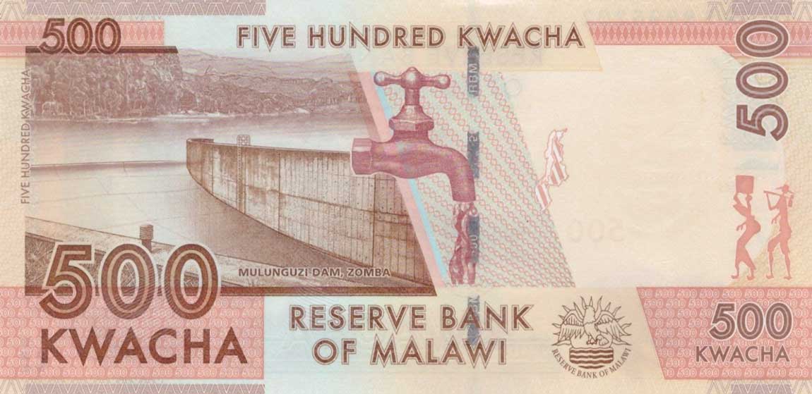Back of Malawi p61b: 500 Kwacha from 2013