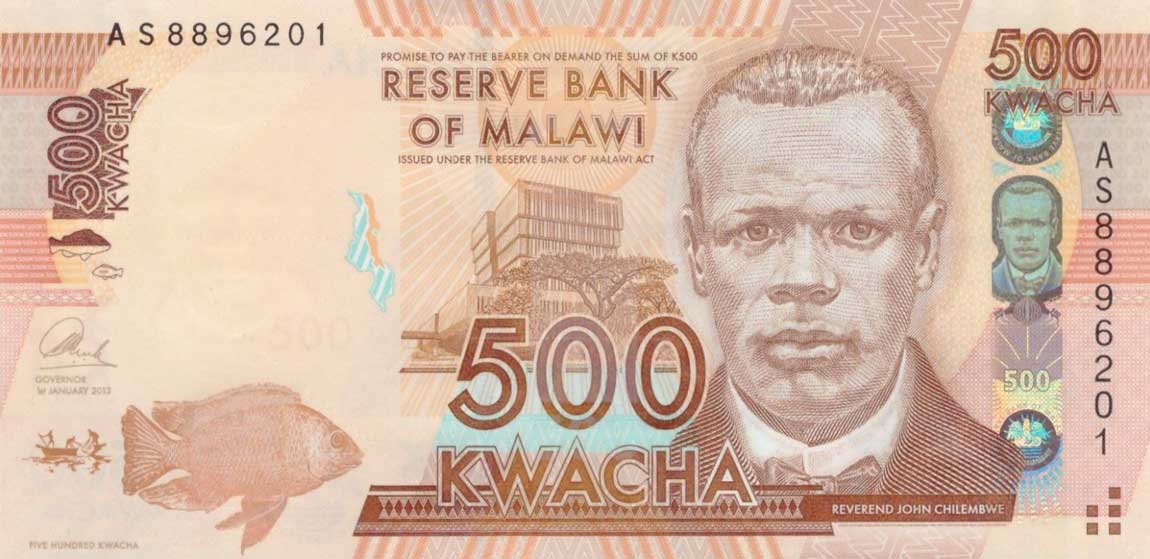 Front of Malawi p61b: 500 Kwacha from 2013