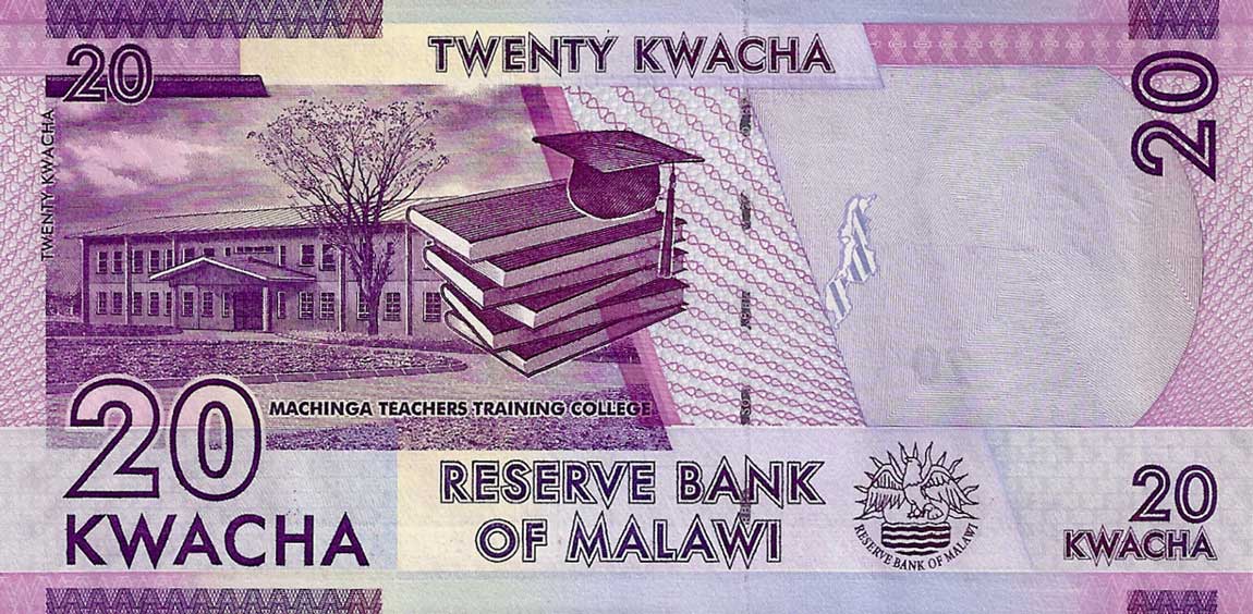 Back of Malawi p63a: 20 Kwacha from 2014