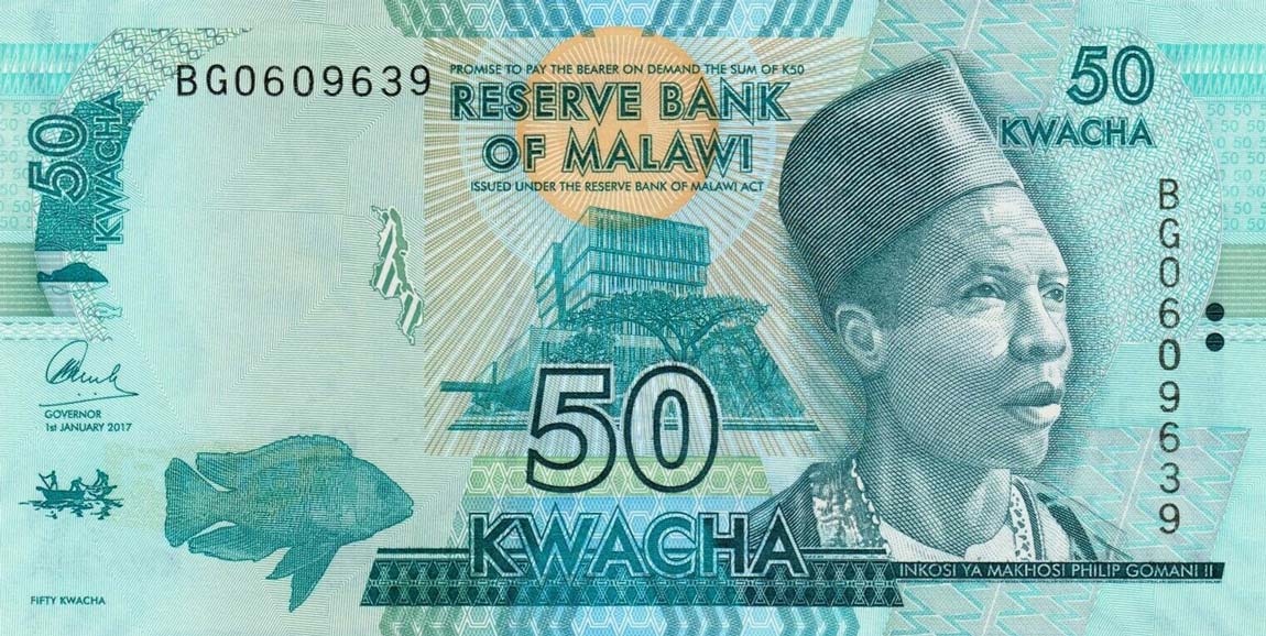 Front of Malawi p64d: 50 Kwacha from 2017
