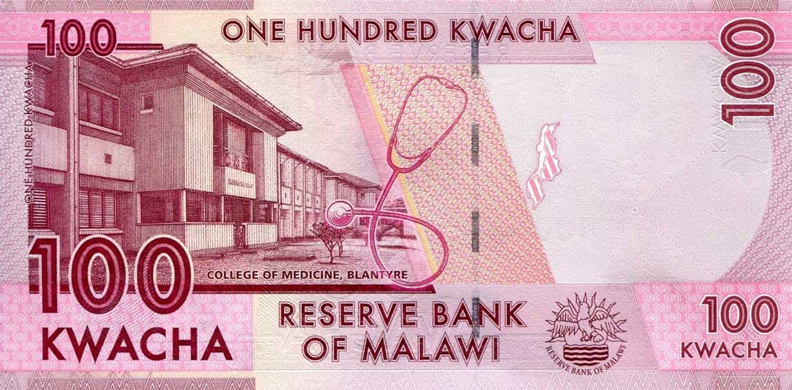 Back of Malawi p65b: 100 Kwacha from 2016