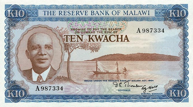 Front of Malawi p8a: 10 Kwacha from 1971