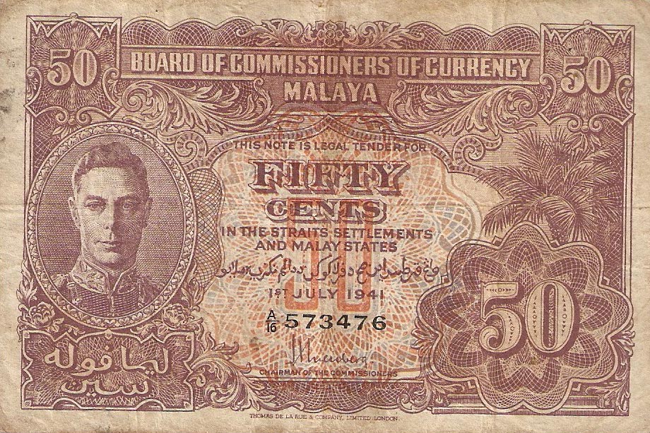 Front of Malaya p10a: 50 Cents from 1941