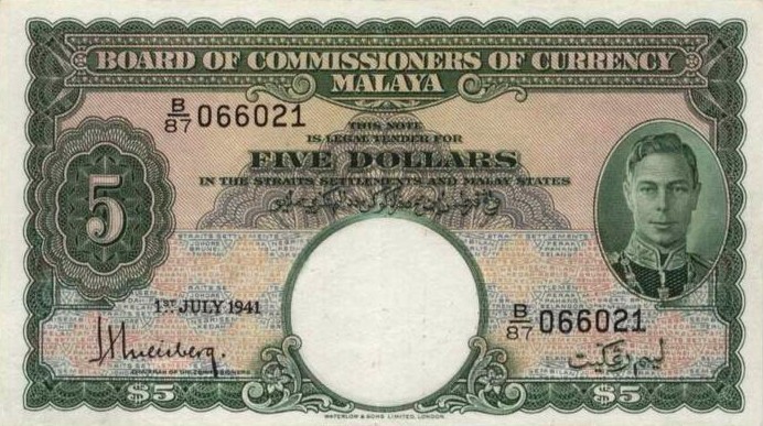 Front of Malaya p12: 5 Dollars from 1941