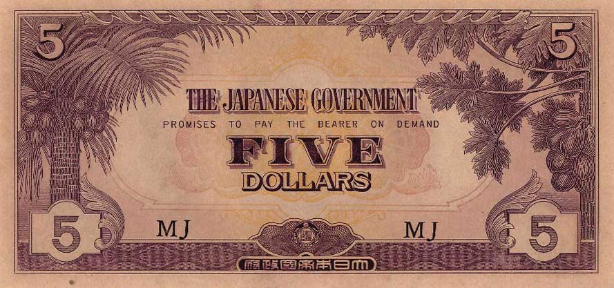 Front of Malaya pM6b: 5 Dollars from 1942