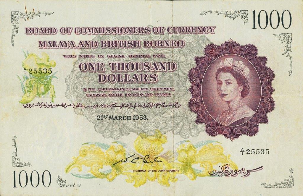 Front of Malaya and British Borneo p6a: 1000 Dollars from 1953