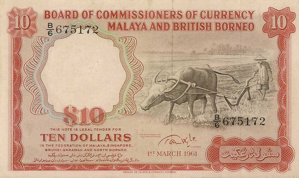 Front of Malaya and British Borneo p9c: 10 Dollars from 1961