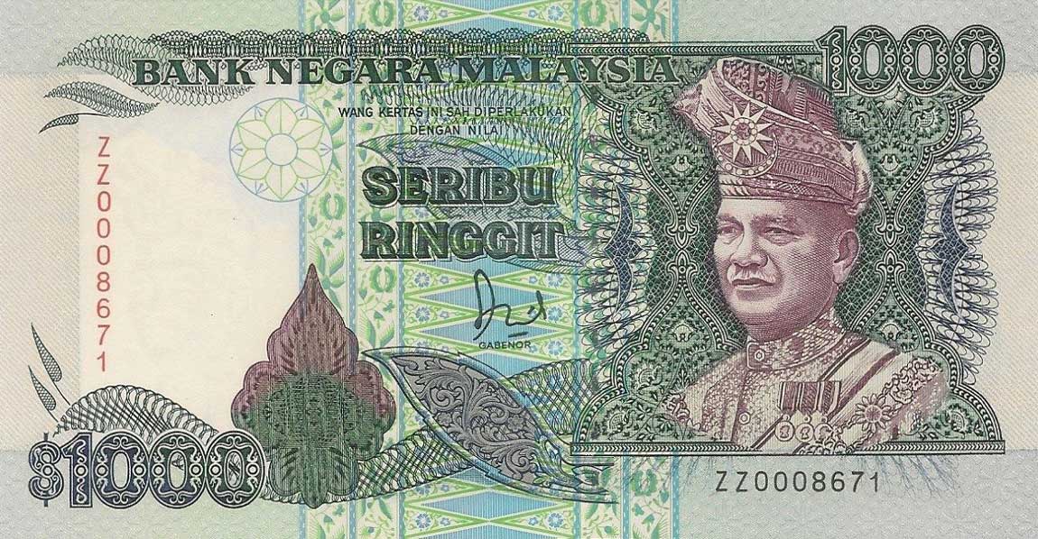 Front of Malaysia p34r: 1000 Ringgit from 1987