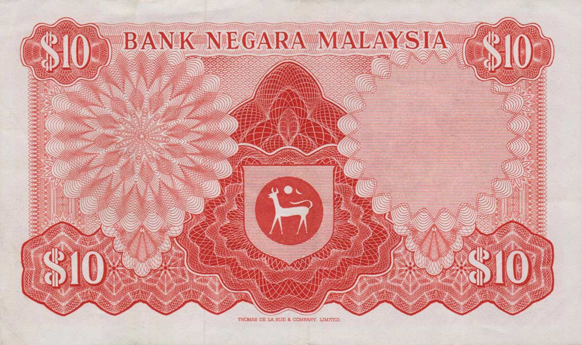 Back of Malaysia p3: 10 Ringgit from 1967