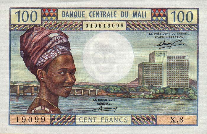 Front of Mali p11: 100 Francs from 1972
