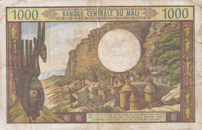 Back of Mali p13a: 1000 Francs from 1970
