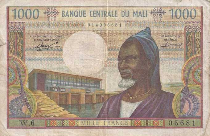 Front of Mali p13a: 1000 Francs from 1970
