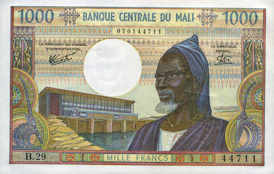 Front of Mali p13e: 1000 Francs from 1970