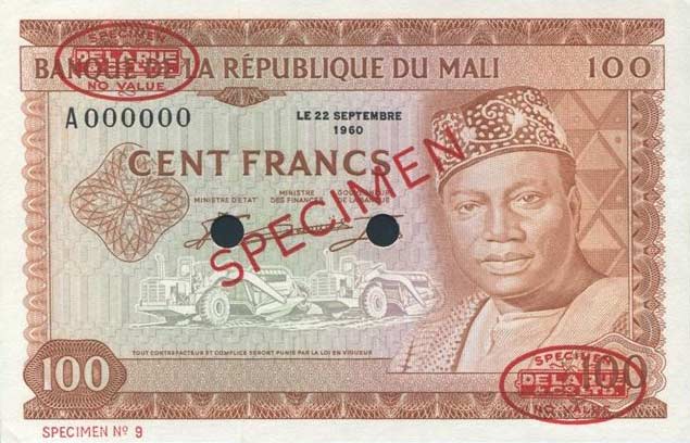 Front of Mali p7s: 100 Francs from 1960