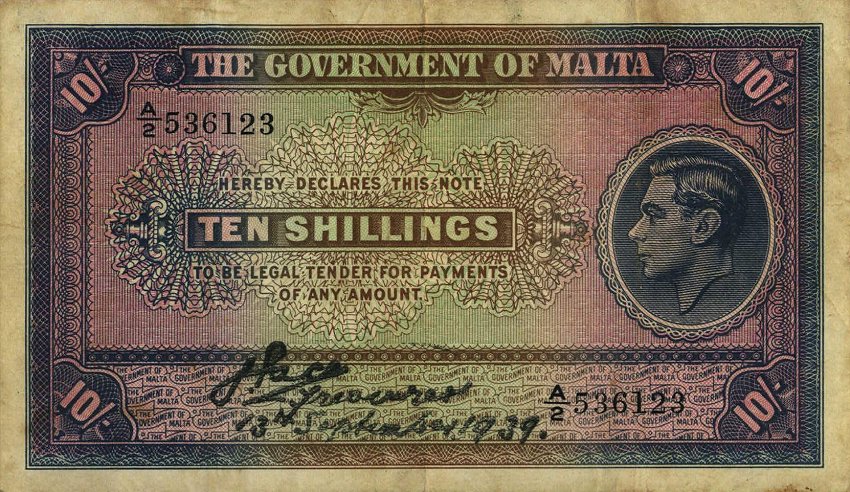 Front of Malta p13: 10 Shillings from 1939