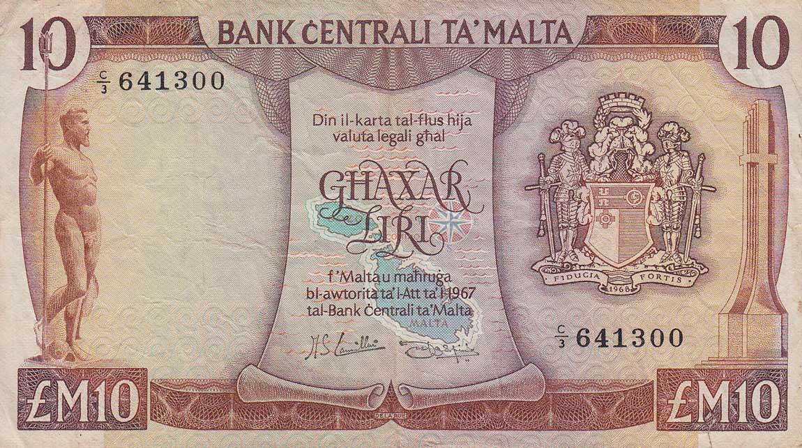 Front of Malta p33c: 10 Lira from 1973