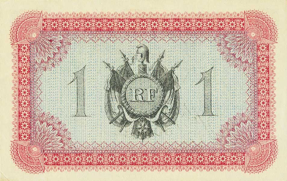 Back of Martinique p10: 1 Franc from 1915