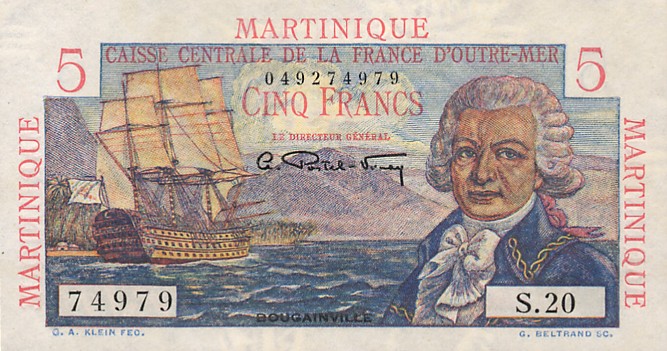 Front of Martinique p27a: 5 Francs from 1947