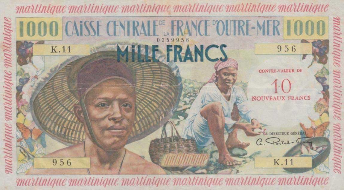 Front of Martinique p39: 10 Nouveaux Francs from 1960
