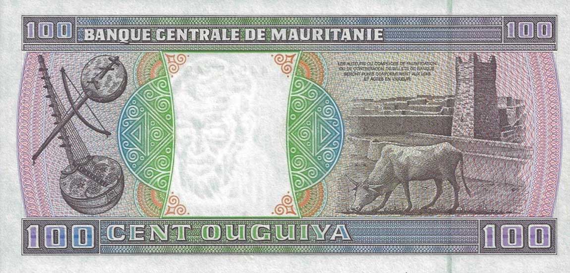 Back of Mauritania p4e: 100 Ouguiya from 1992