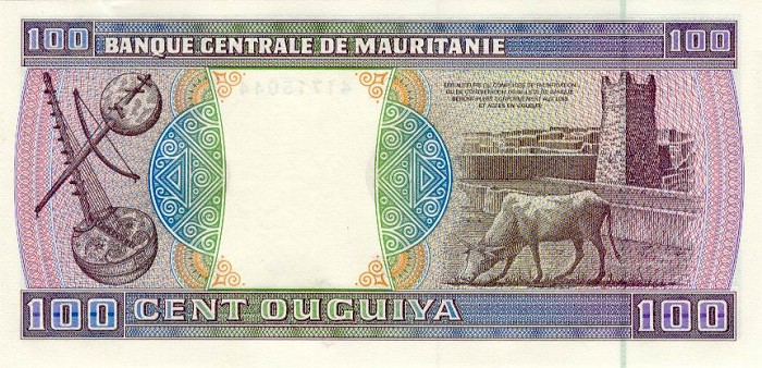 Back of Mauritania p4j: 100 Ouguiya from 2001