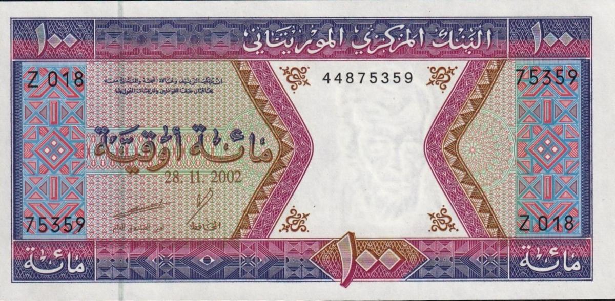 Front of Mauritania p4k: 100 Ouguiya from 2002