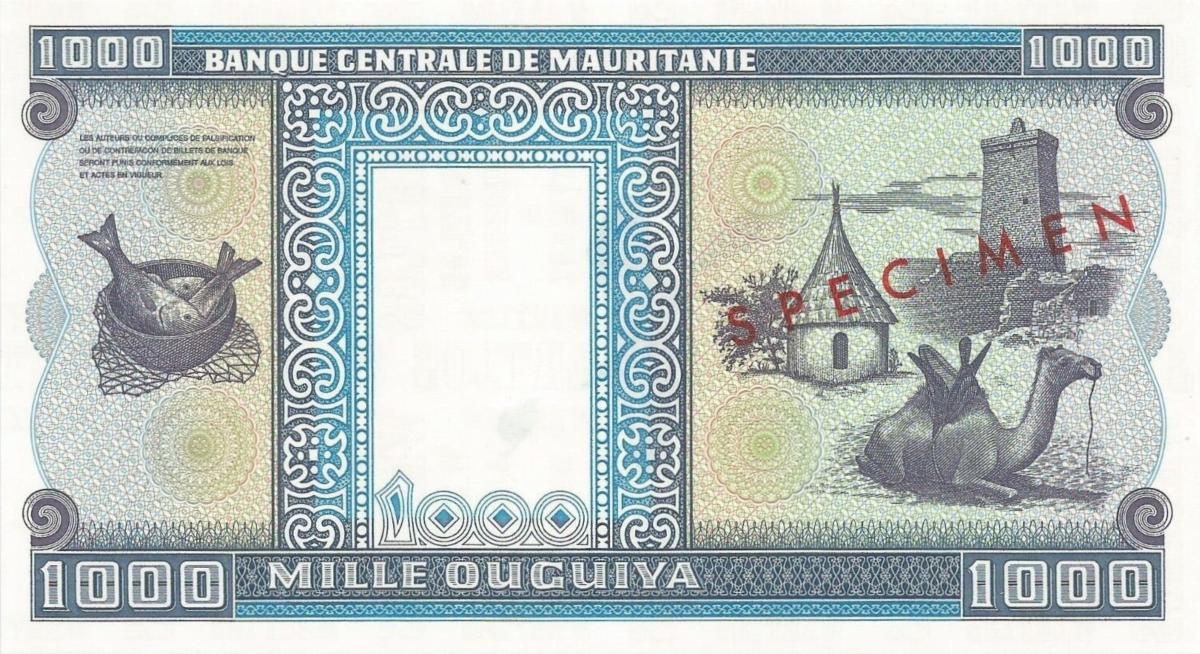Back of Mauritania p7s: 1000 Ouguiya from 1974