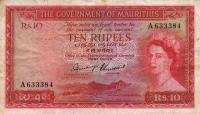 p28a from Mauritius: 10 Rupees from 1954