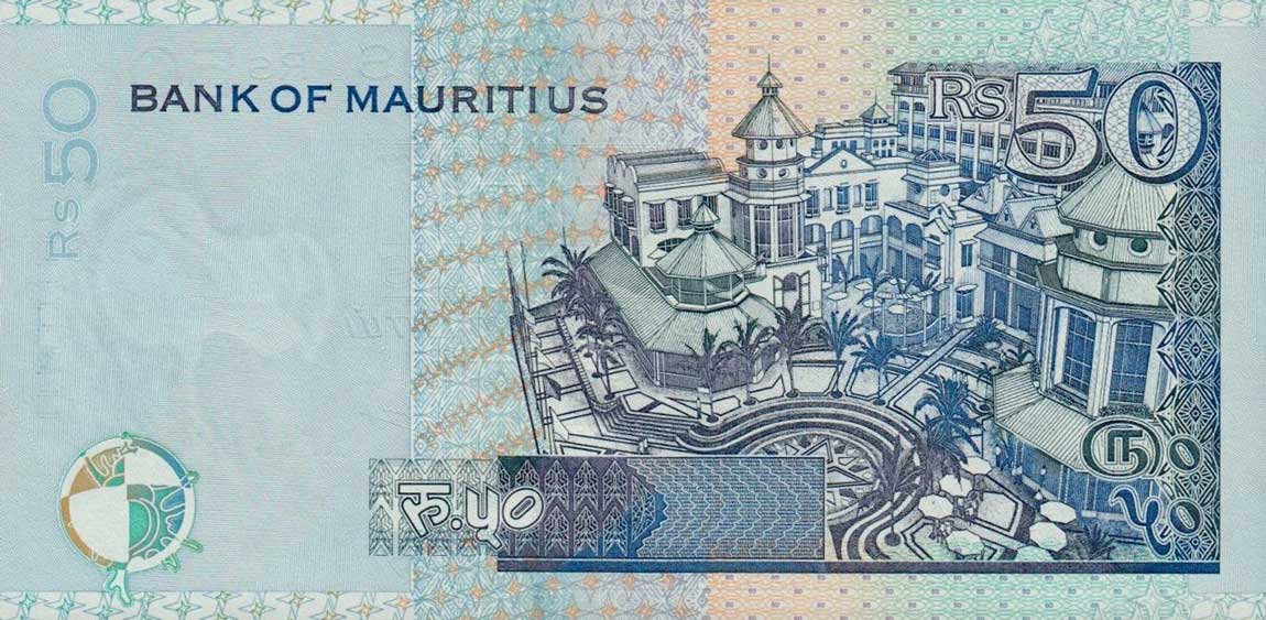Back of Mauritius p50b: 50 Rupees from 2001