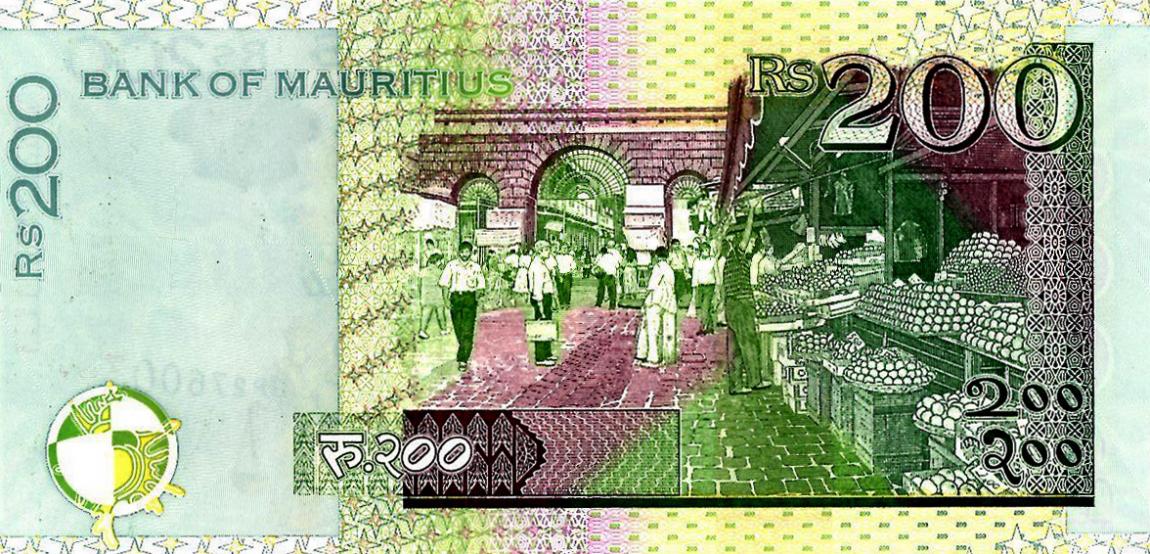 Back of Mauritius p61a: 200 Rupees from 2010