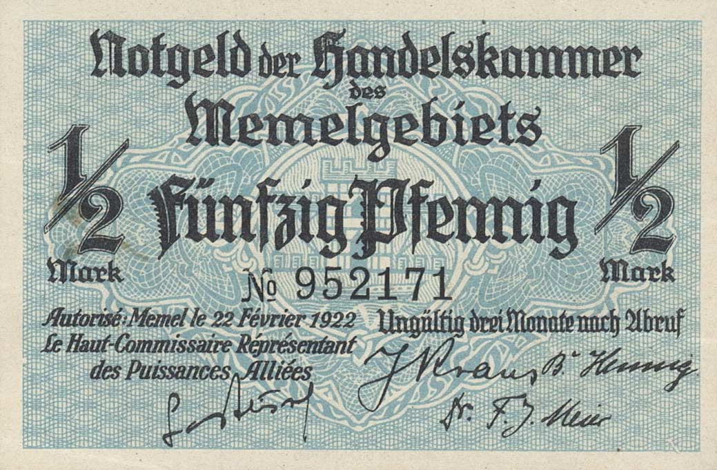 Front of Memel p1: 0.5 Mark from 1922