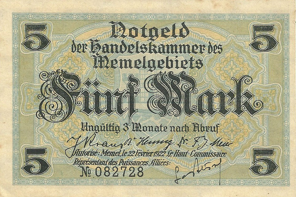 Front of Memel p4b: 5 Mark from 1922