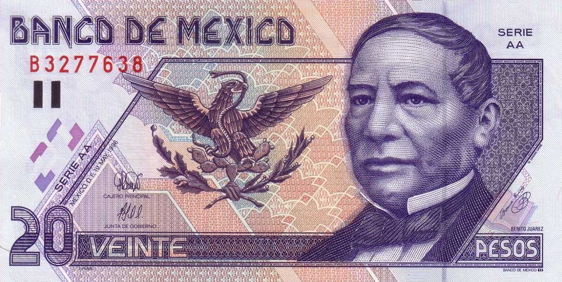 Front of Mexico p106b: 20 Pesos from 1996