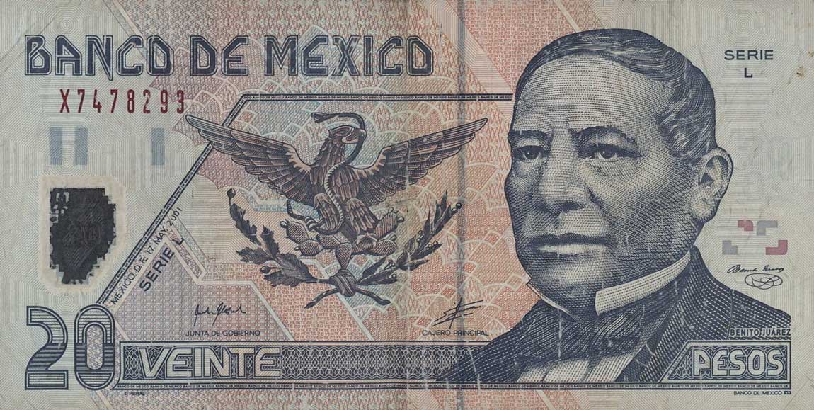 Front of Mexico p116b: 20 Pesos from 2001