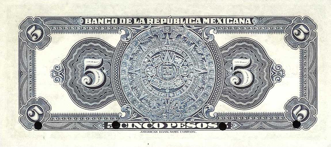 Back of Mexico p11s: 5 Pesos from 1918