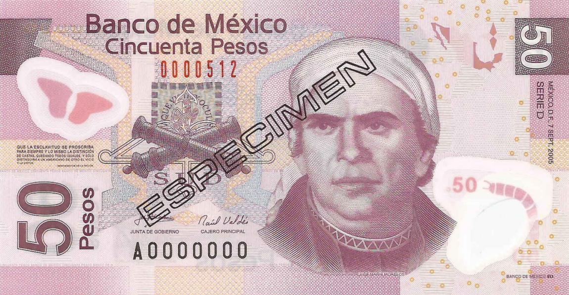 Front of Mexico p123s1: 50 Pesos from 2004