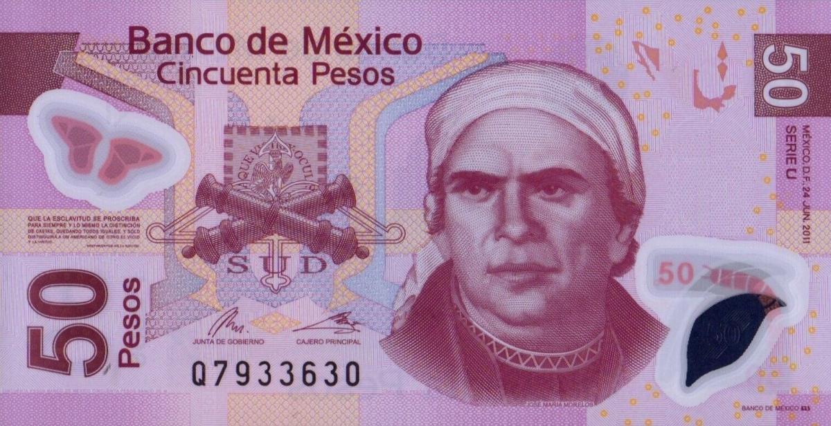 Front of Mexico p123u: 50 Pesos from 2011