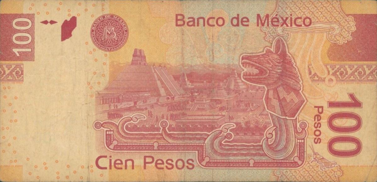 Back of Mexico p124ap: 100 Pesos from 2014