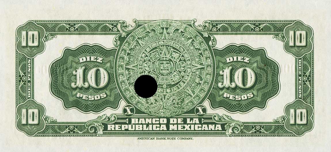 Back of Mexico p12s: 10 Pesos from 1918