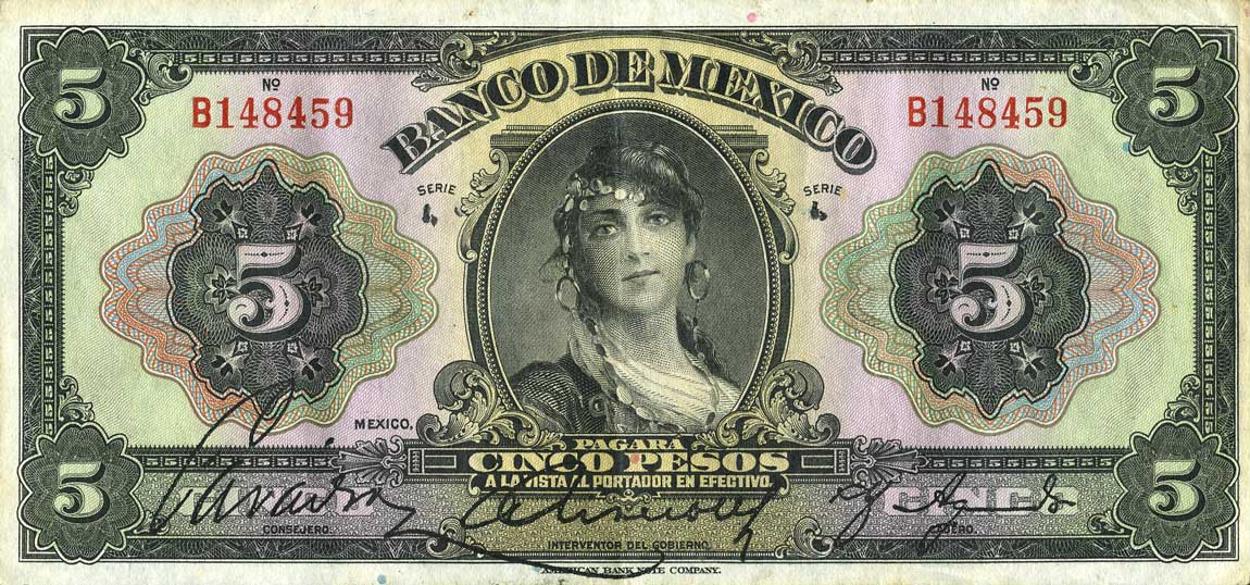 Front of Mexico p21h: 5 Pesos from 1925