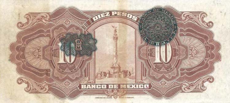 Back of Mexico p22h: 10 Pesos from 1925