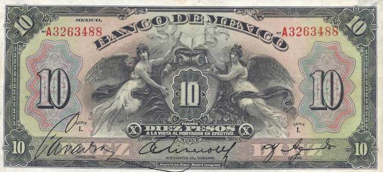Front of Mexico p22h: 10 Pesos from 1925