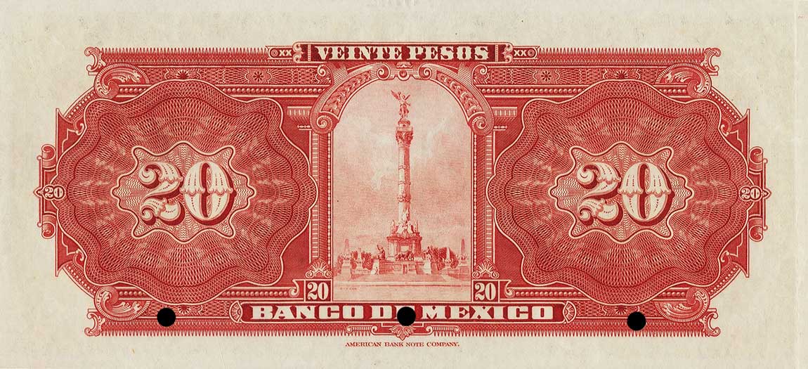Back of Mexico p23s: 20 Pesos from 1925