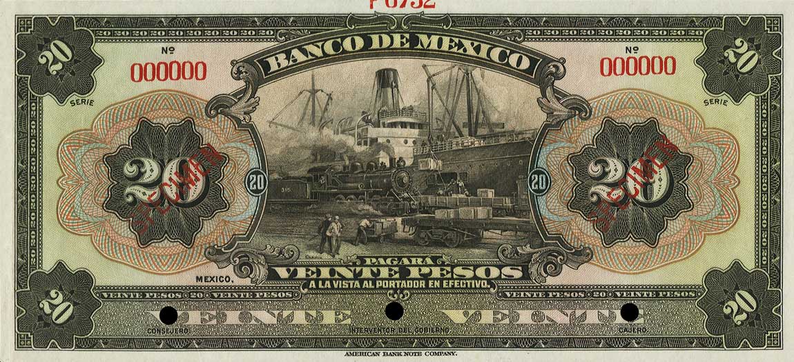 Front of Mexico p23s: 20 Pesos from 1925